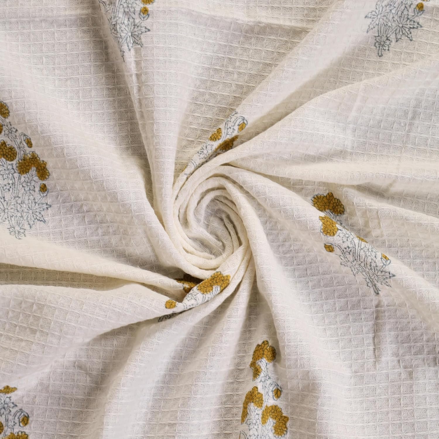 Peepul Tree Block Printed 2 Hand & 2 Bath Towels 240 Gsm | Super Absorbent Soft & Faster Drying, Floral Printed (Off-White &Yellow Floral)