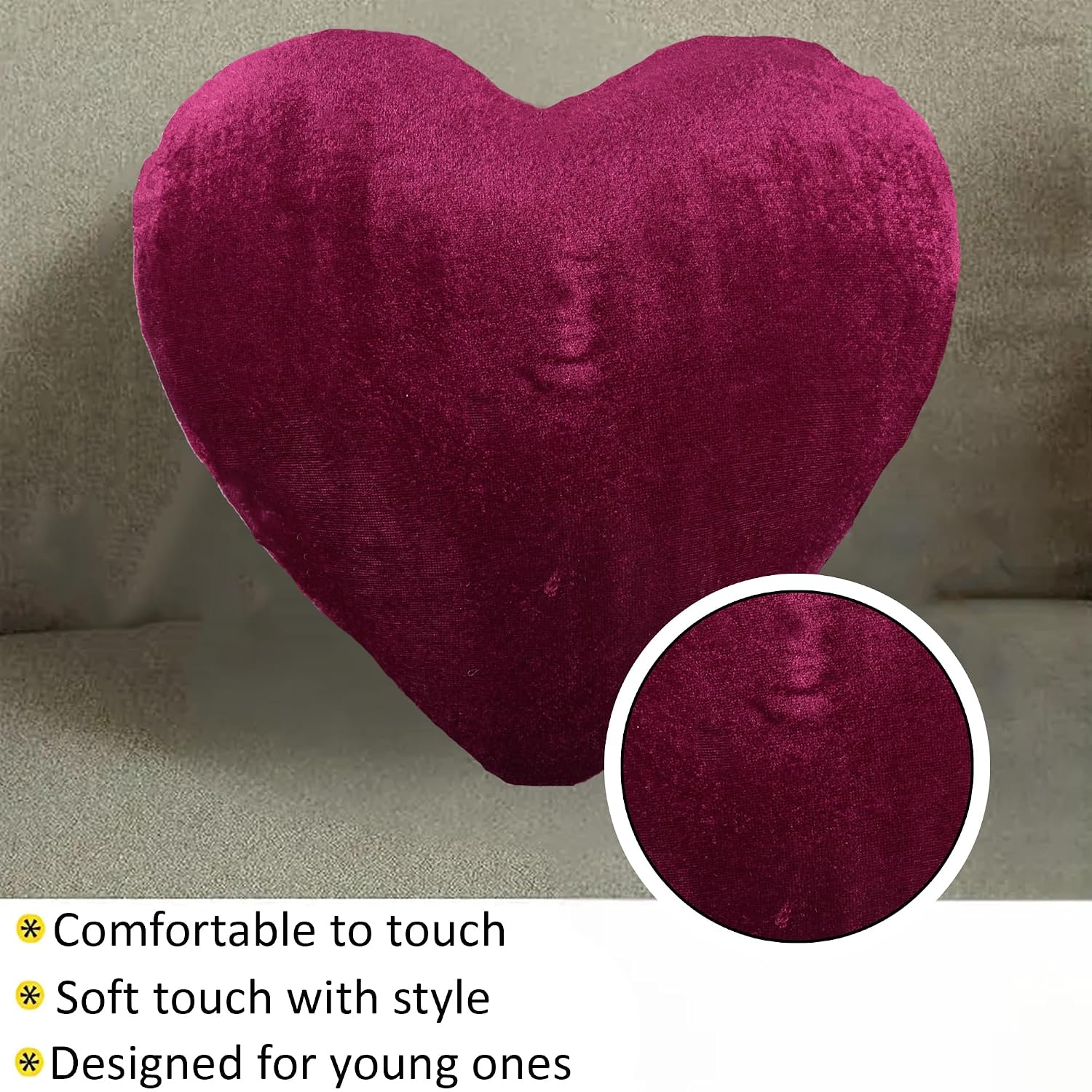 Heart Shape Pillow, Soft Cushion Pillow For Car & Room Decoration, Love Print - Cherry Red - 12 Inches | Decorative Plushie Cushions For Sofa & Bed | Head Rest, Multipurpose Use - Set Of 10
