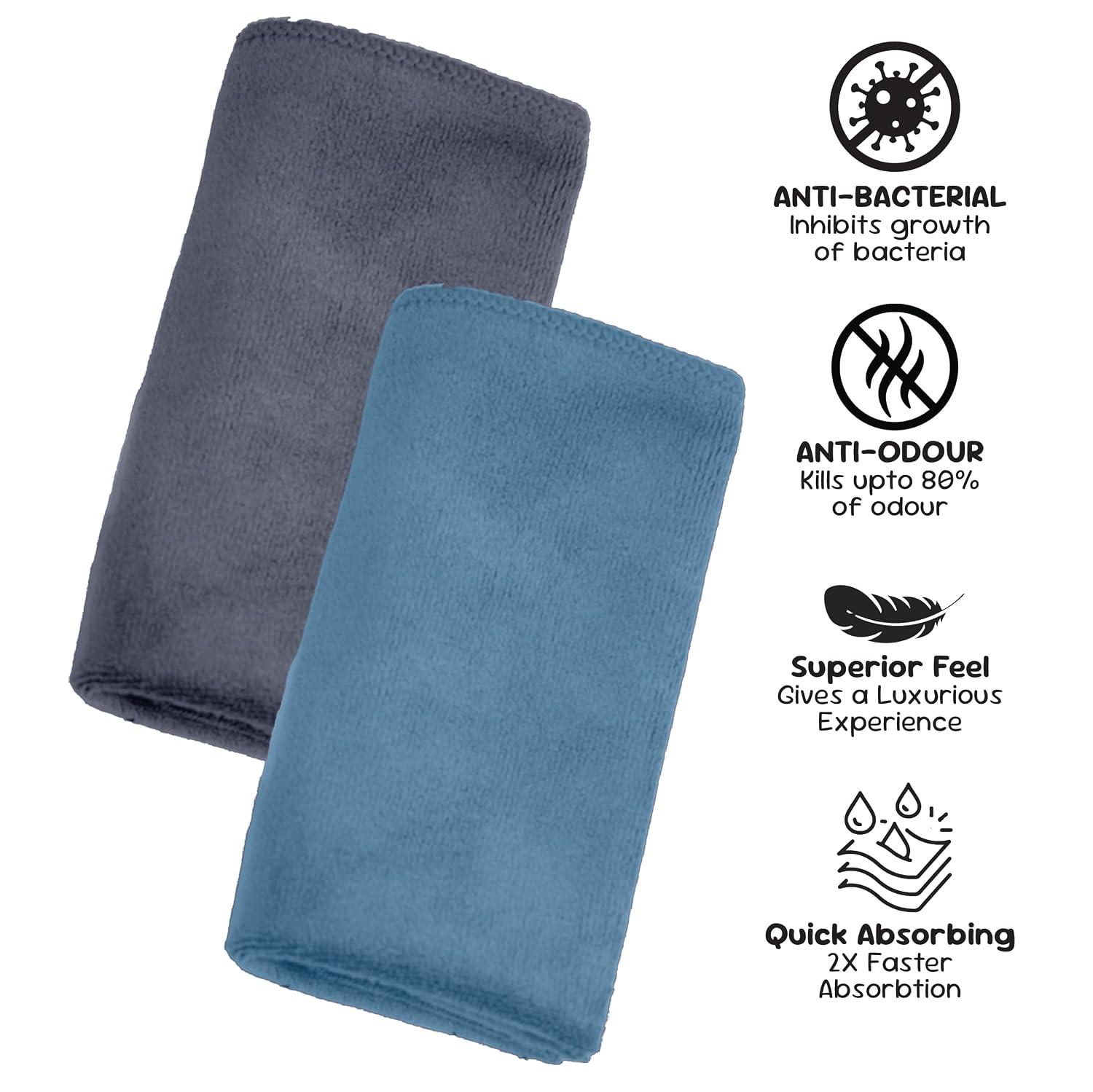 Housse Microfiber Hand Towel 400 Gsm | Premium Quality Towels Ultra Absorbent & Anti-Bacterial For Gym (Steel Grey & Indian Teal) - Pack Of 2