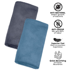 Housse Microfiber Hand Towel 400 Gsm | Premium Quality Towels Ultra Absorbent & Anti-Bacterial For Gym (Steel Grey & Indian Teal) - Pack Of 2