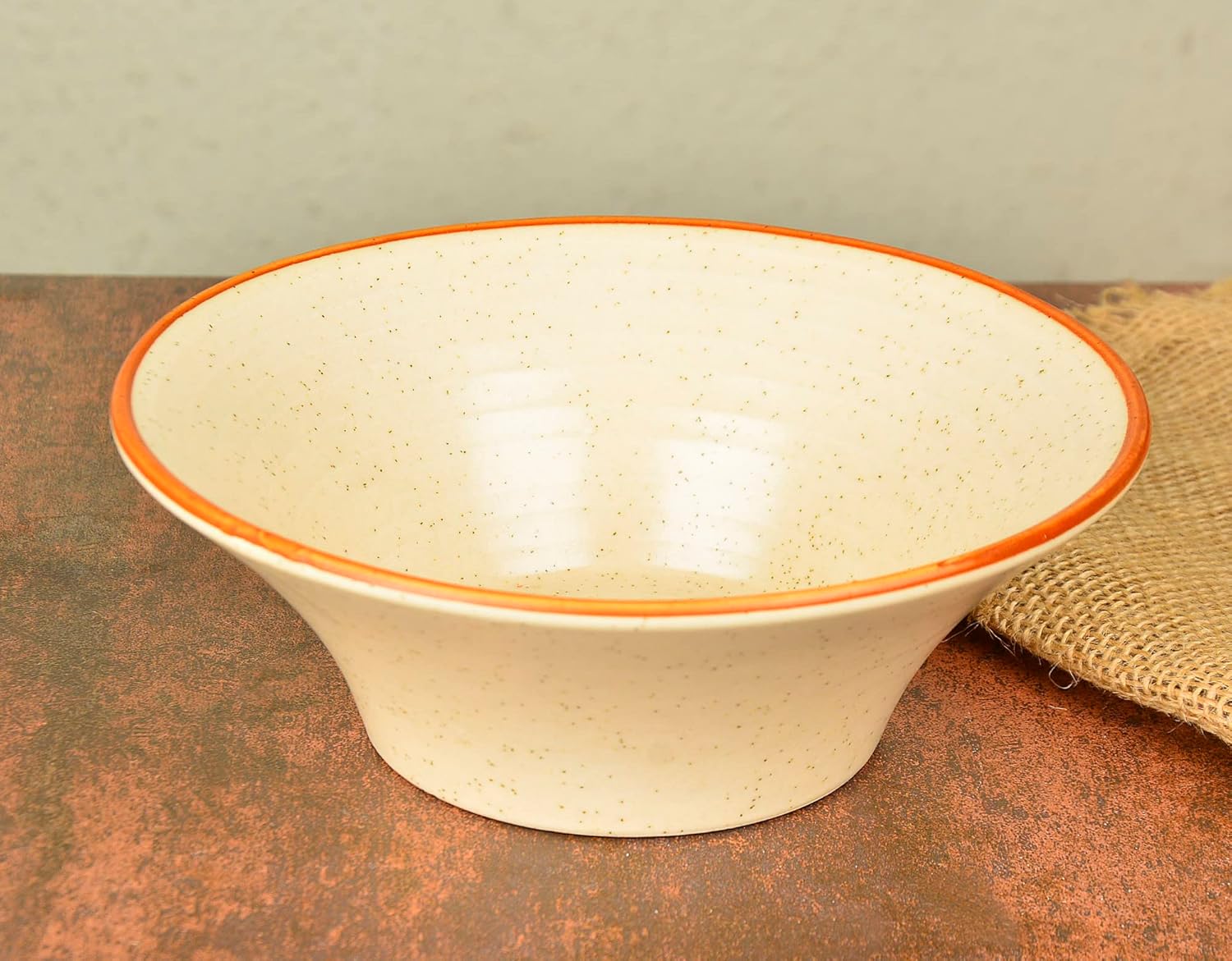 Conical Matte Ceramic Serving Bowl - White & Brown, Diameter - 17 Cm, 500ml | Snack Bowl, Vegetable Serving Bowl - Fiesta Of Hope Collection