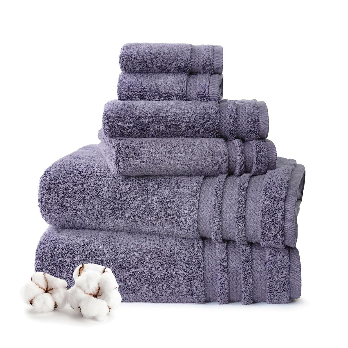 Mytrident Finesse 100% Cotton 2 Bath + 2 Hand & 2 Face Towels 1800 Gsm (Purple) -6 Piece