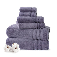 Mytrident Finesse 100% Cotton 2 Bath + 2 Hand & 2 Face Towels 1800 Gsm (Purple) -6 Piece