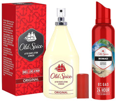 Old Spice After Shave Lotion 150ml 5 Fl.oz. & Old Spice Nomad No Gas Deodorant Body Spray Perfume 140ml 4.7 Fl.oz. | For Men