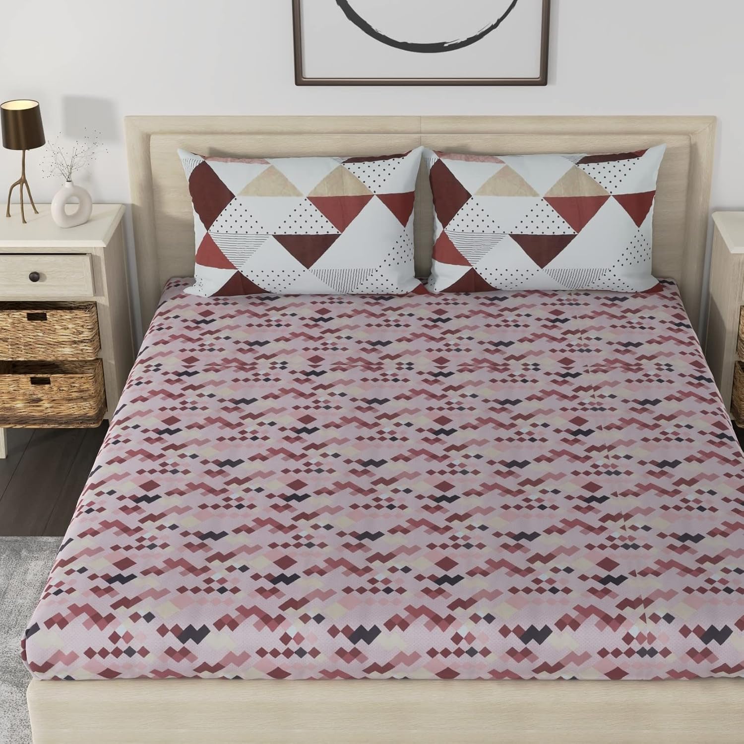 Flat Queen Size Bedsheet For Double Bed With 2 Pillow Cover - 88 X 96 Inches, Brown & White | Soft & Durable For Everyday Use & Bedroom - All Season Comfort