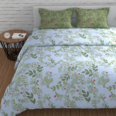 King Size For Double Bedsheet 2 Pillow Covers - 108 X 108 Inches, White & Green | Soft & Durable For Everyday Use - All Season Comfort