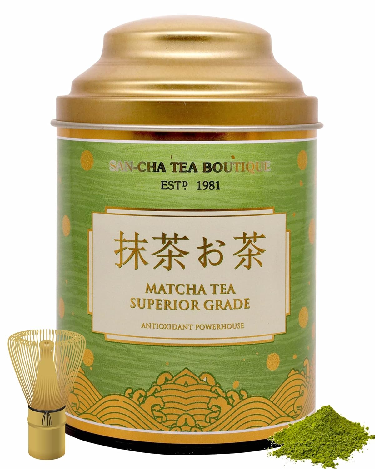 San-Cha Superior Grade Matcha Green Tea - 50gm, 1.7 Ounce | Authentic Japanese Matcha Green Tea Powder - Environment Friendly & Made In Corn Fiber | High Caffeine