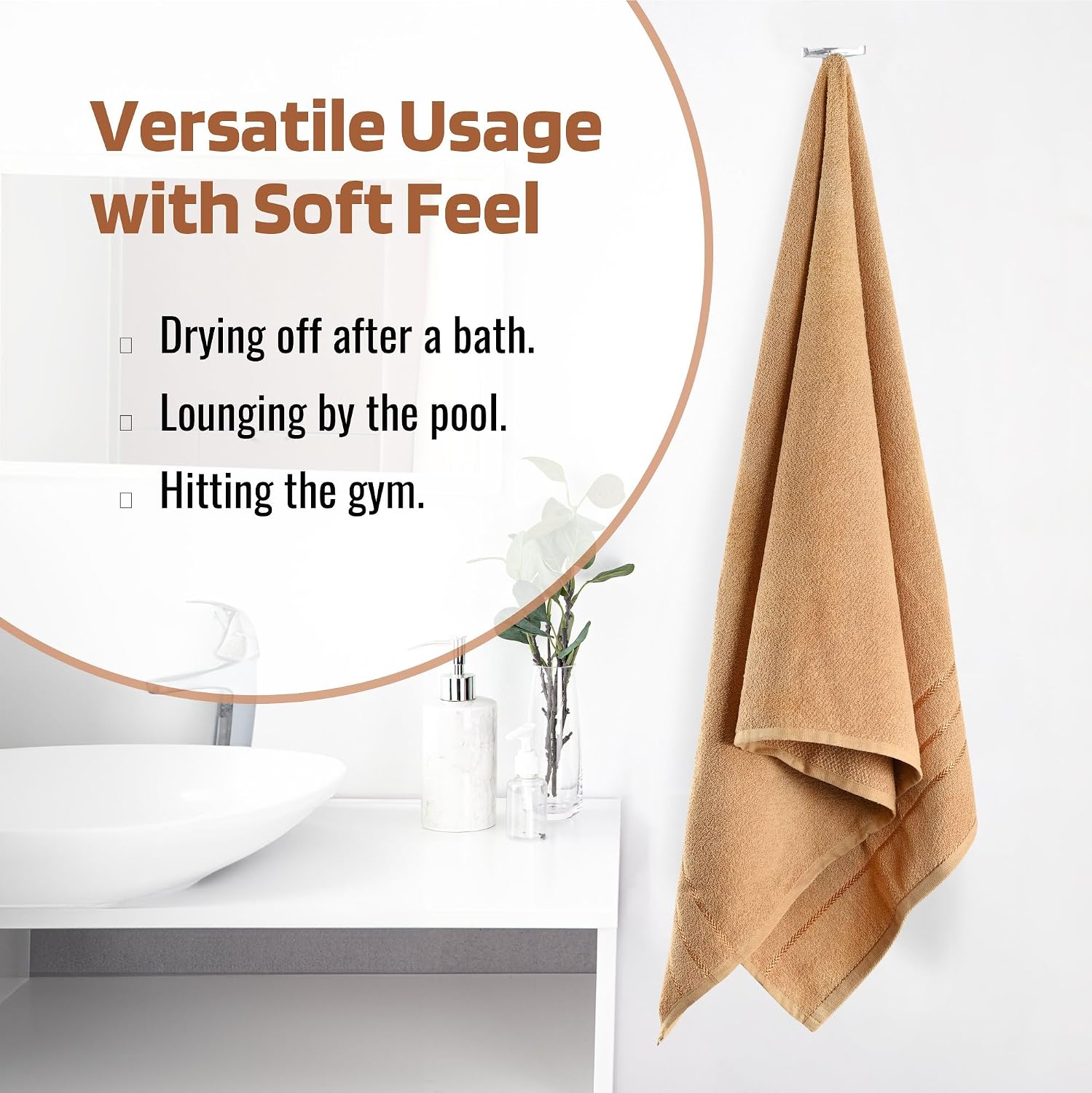 Kuber Industries Bath Towel 900 Gsm | Towel For Bath, Gym, Travel & Beach | Plain Lining (Light Brown)- Pack Of 2