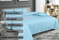 Luxurious Bedsheet For Double Bed With 2 Pillow Cover + 2 Cushion Cover - 90 X 100 Inches, Sky Blue | All Weather 5 Pcs Glace Cotton Ultrasonic TC - 280