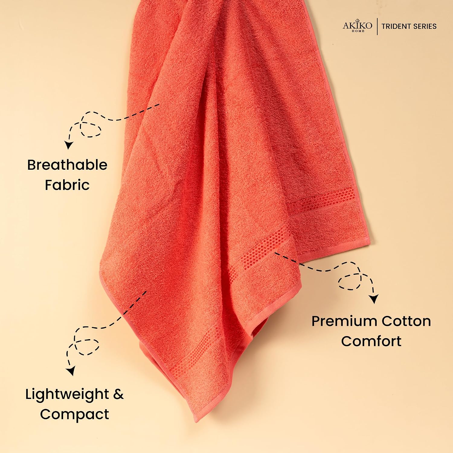 Akiko Home 100% Cotton Trident Series Bath Towels | Premium, Soft, Absorbent, Quick Dry & Durable, Large Size Towel For Men & Women 400 Gsm (Coral)