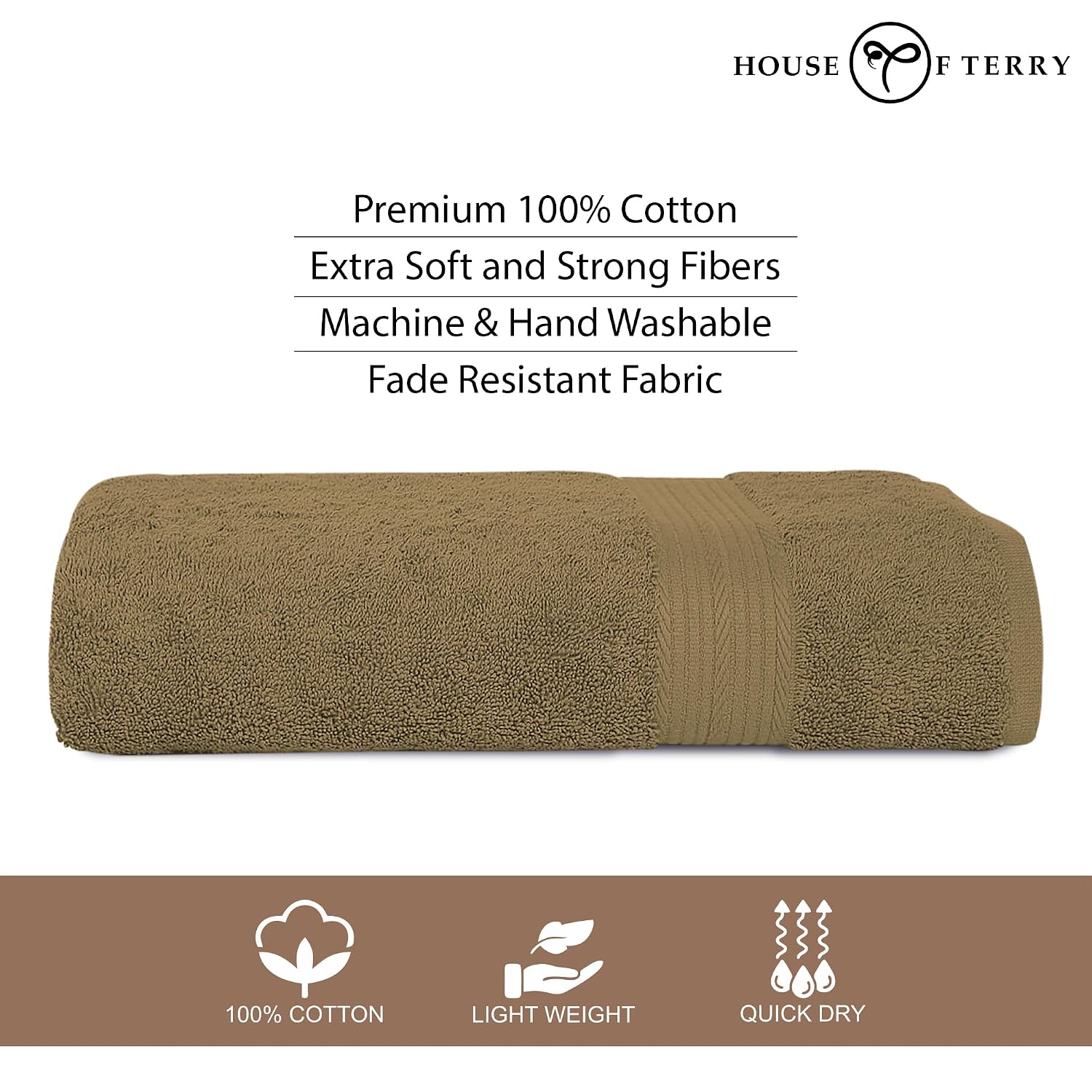 House Of Terry 100% Cotton Bath Towel 1000 Gsm | Quick Dry, Soft & Absorbent, Fade-Resistant, Skin-Friendly Large Size Towel (Baby Pink & Brown) - Pack Of 2