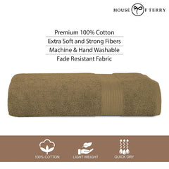 House Of Terry 100% Cotton Bath Towel 1000 Gsm | Quick Dry, Soft & Absorbent, Fade-Resistant, Skin-Friendly Large Size Towel (Baby Pink & Brown) - Pack Of 2