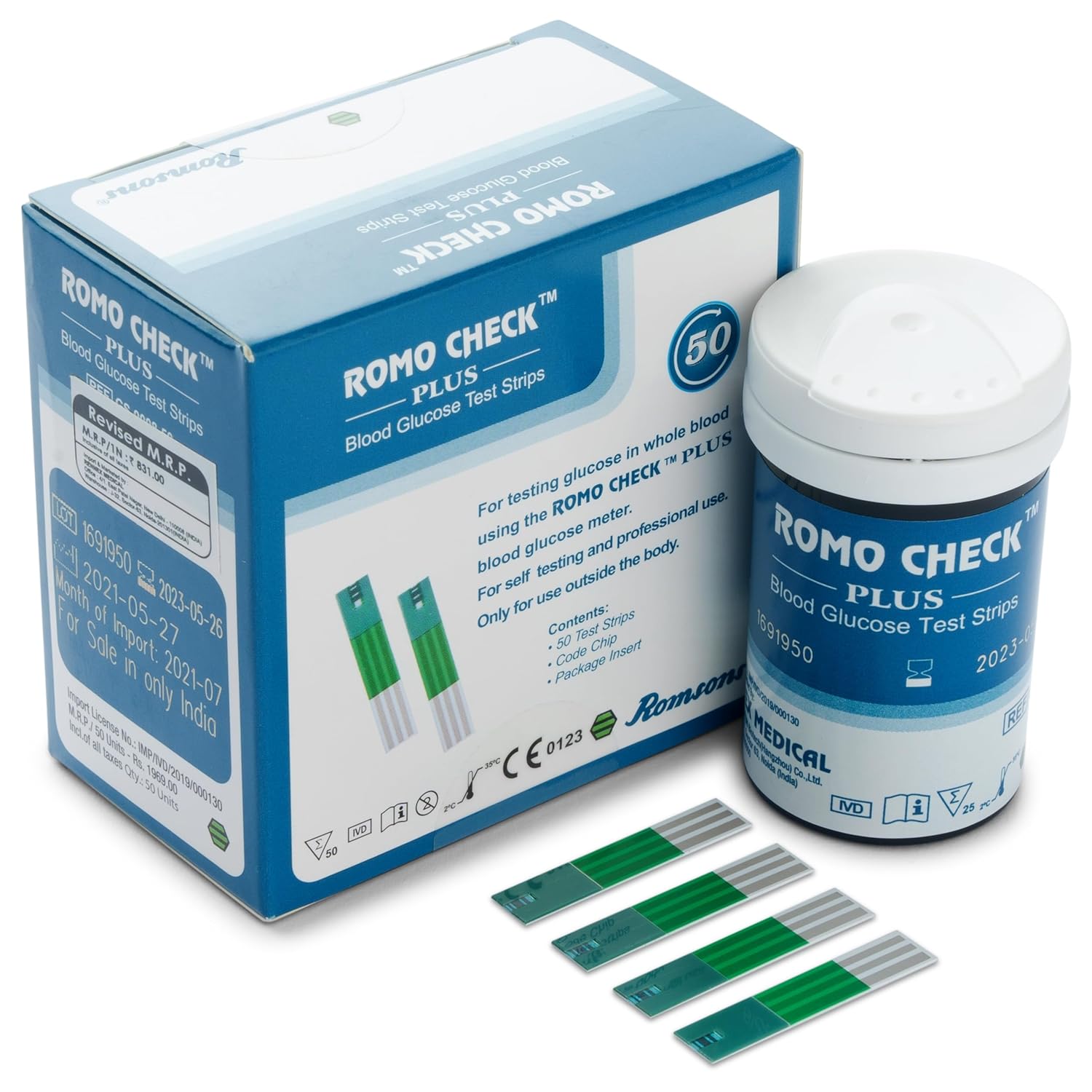 Romsons Romo Check Plus Blood Glucose Test Strips - Pack Of 50 Strips