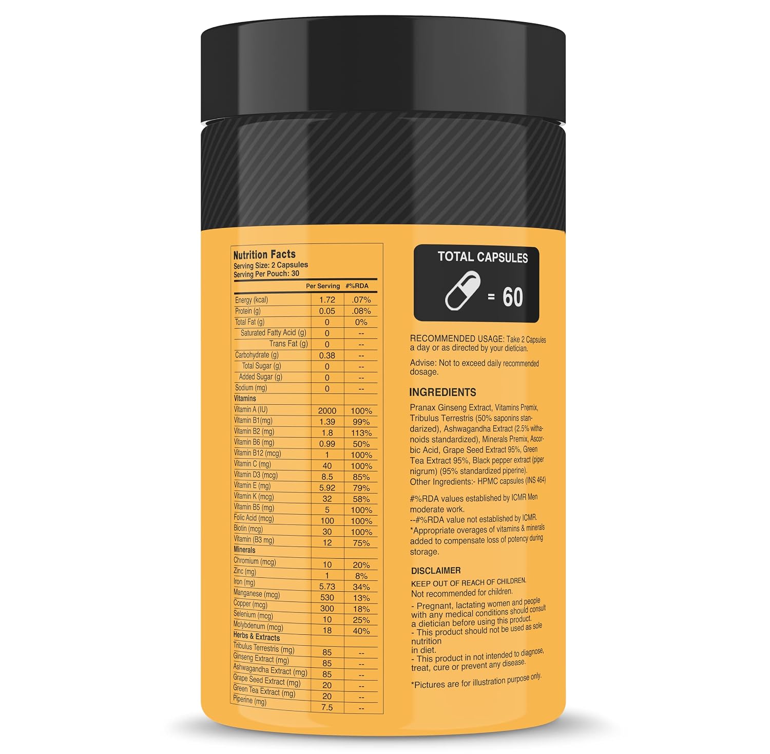 Myfitfuel Men Advance Daily Multivitamin 26 Vitamins, Minerals, Herbs, Extracts & Piperine 95% | 60 Capsules , 100gm 0.2lbs
