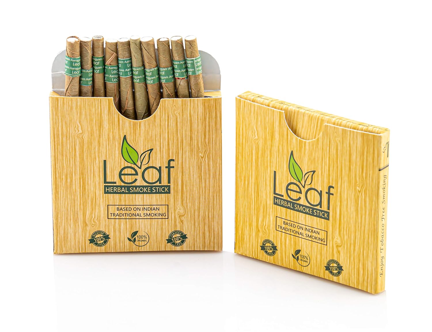 Aarogyam Herbals Leaf Cigarette Hand Rolled With Tendu Leaves, 100% Tobacco And Nicotine Free Smoke For Cough, Cold & Relieve Stress - Regular Flavour 2 Packets