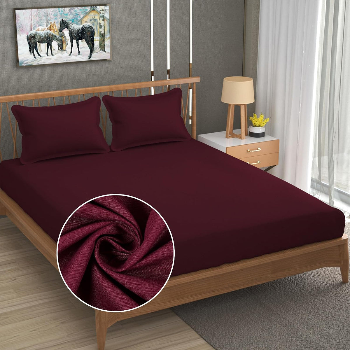 Queen Size Solid Plain Bedsheet Set Includes 2 Pillow Covers - 90 X 95 Inches, Wine | Exceptional Softness & Breathability | Premium Microfiber Material
