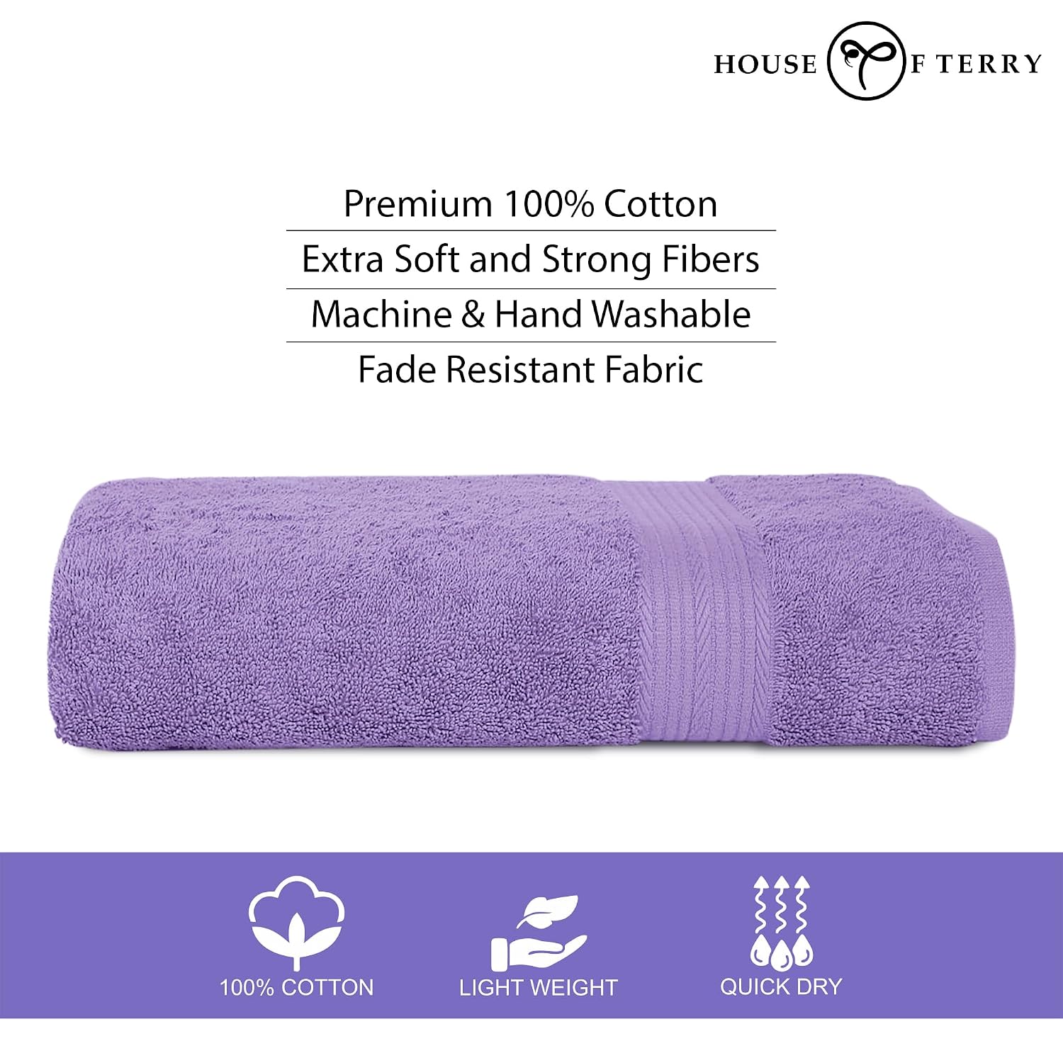 House Of Terry 100% Cotton Bath Towel 1000 Gsm | Quick Dry, Soft & Absorbent, Fade-Resistant, Skin-Friendly Large Size Towel (Brown & Lilac) - Pack Of 2