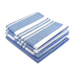 Indihaus Cotton Multi-Purpose Kitchen Hand Towels 250 Gsm | Waffle & Stripes Lunch, Dish Towel (Blue)- Pack Of 4
