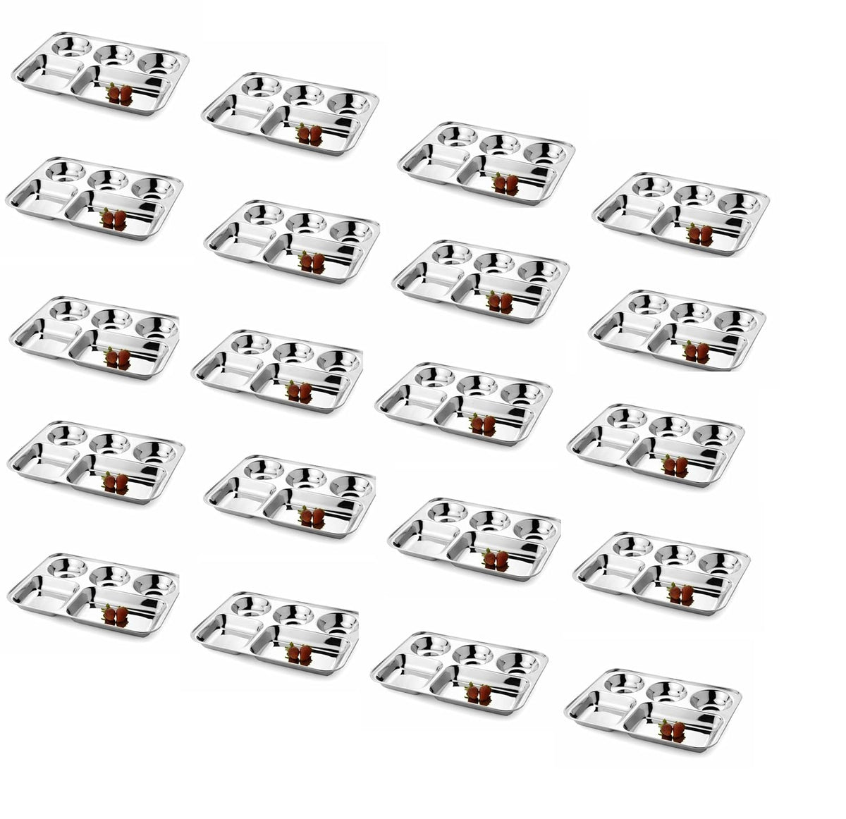 Silver Stainless Steel Sandwich Tray Set, 5 Pieces, Microwave Safe | Set Of 5 Individual Trays In 1 - Pack Of 20, Rectangular Shape