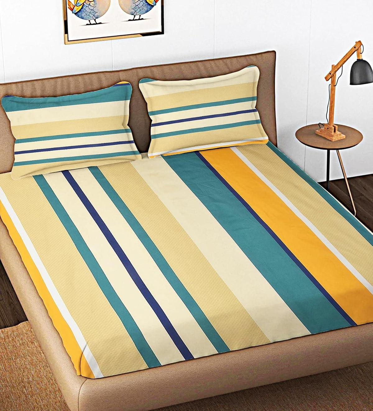 Cotton Bedsheet For King Size With 2 Pillow Cover (90 X 90 Inches) Multicolor | Long-Lasting & Luxuriously Soft | 210 Thread Count Bedsheet