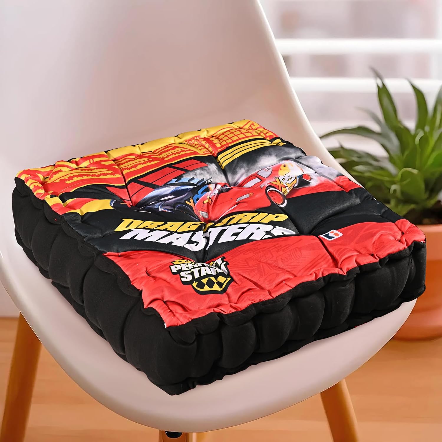 Cotton Chair Cushions Pillow For Sitting, Back Rest, Disney Car - Red & Black | Chair Pad For Office Work & Posture Support | Lightweight & Portable, Durable & Long Lasting - Pack Of 6