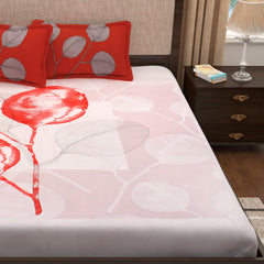 King Size Bedsheet With 2 Pillow Covers - 106 X 106 Inches, White & Red | Summer Breathable & Wrinkle Free | Bedsheet Long Lasting & Soft To Touch