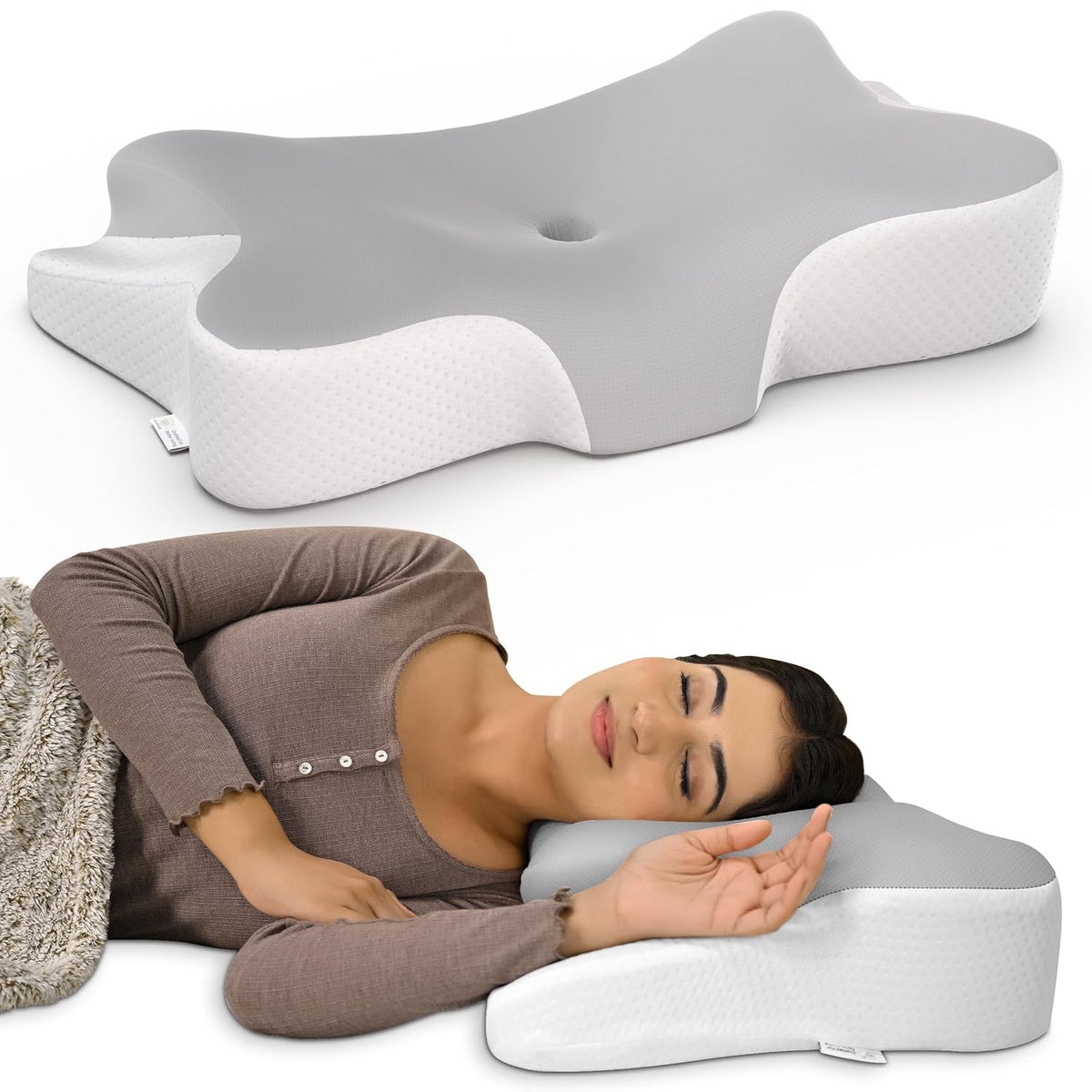 Cervical Butterfly Pillow, Orthopedic Memory Foam For Neck & Shoulder Pain | Dual Height Support, Ergonomic Contour Design | Side Sleeper Pillow With Arm Rest - Pack Of 1