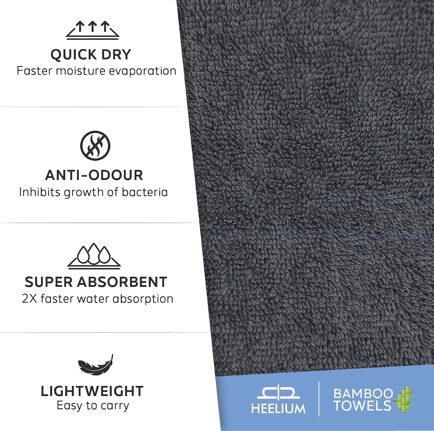 Heelium Bamboo Bath Towel | Lightweight & Quick Drying | Ultra Absorbent Towel 400 Gsm | Pack Of 2 - Peach, Grey