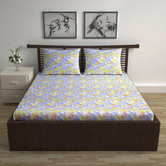 Cotton Double Bedsheet With 2 Pillow Covers - 87 X 100 Inches, Purple & Yellow | Smooth & Comfortable For Daily Use - All Weather Coziness & Bedroom Style