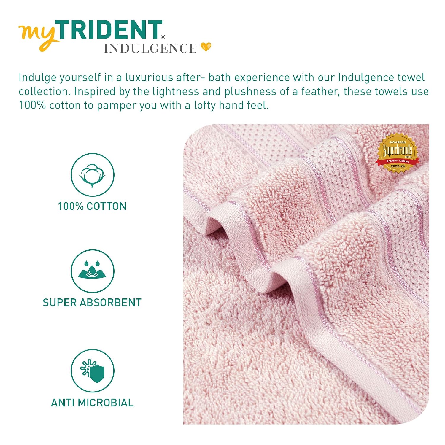 Mytrident Indulgence Collection Hand Towel 400 Gsm | 100% Cotton For Men & Women Hand Towel - Cameo Rose (Pack Of 2)