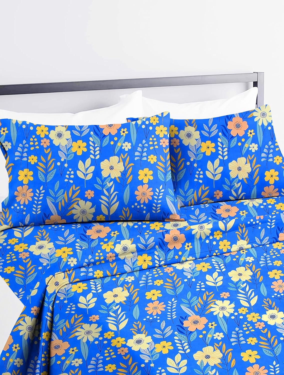 King Size Double Bedsheets With 2 King Size Pillow Covers - 108 X 108 Inches, Blue | Luxury Soft Sheet, Lightweight & Breathable Bedsheet