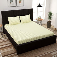 Satin Stripes King Size Cotton Bedsheet With 2 Pillow Covers - 108 X 108 Inches, Cream | Perfect For Home Decor, Guest House | Ideal For All Seasons