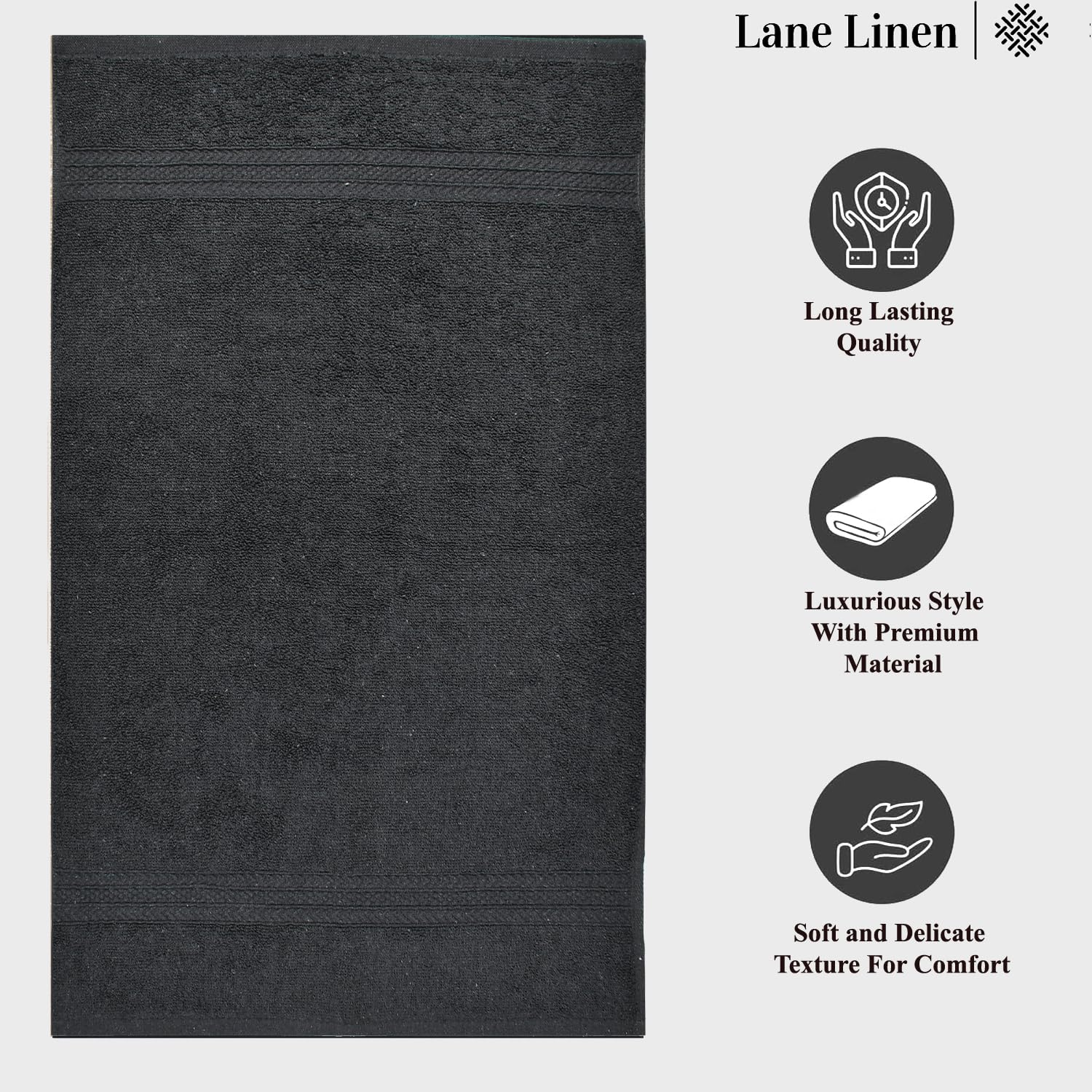 Fresh From Loom Luxury Fur Collection Hand Towel 500 Gsm Napkins Cotton High Absorbency Double Stitched Size (Blackish Grey) - Set Of 4
