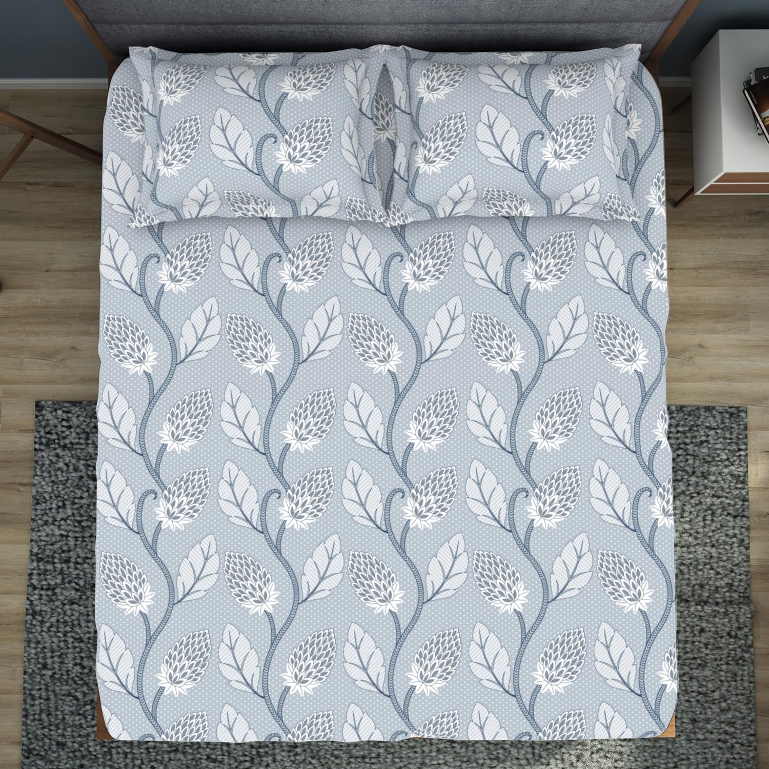 King Size 1 Double Bedsheet With 2 Pillow Covers - Size 108 X 108 Inches, Grey | Soft Feel Wrinkle Resistance | Durability & Comfort, Breathable