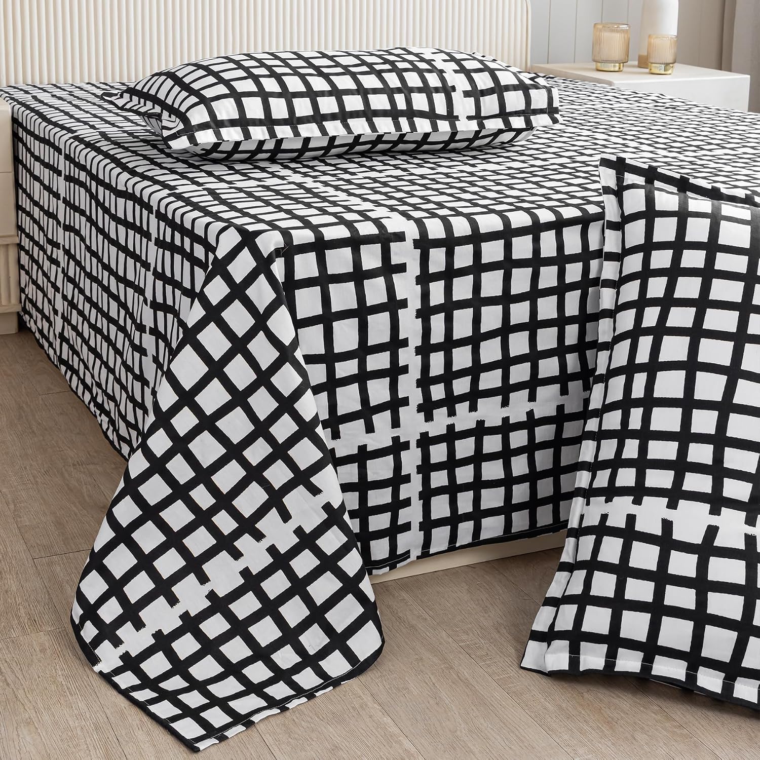 Cotton Flat Bedsheet With Two Pillow Covers | Soft & Breathable Bedsheet For Queen Size - 90 X 100 Inches, White & Black