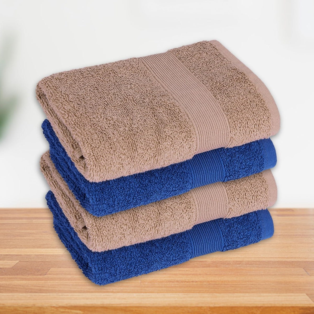 Haus & Kinder Harmony Combed Hand Towel 500 Gsm | Ultra Soft, Absorbent 100% Cotton Towels For Men & Women | Cobalt & Almond (Pack Of 4)