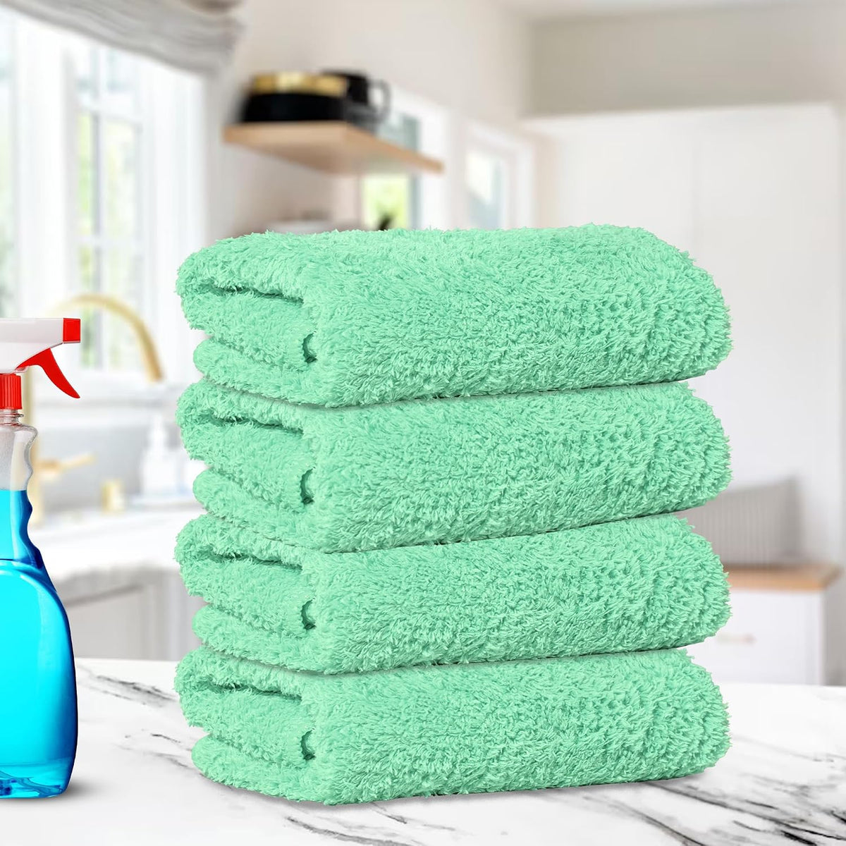 Kuber Industries Cleaning Towel 750 Gsm | Reusable & Water Absorbent Towels For Cleaning Glass, Kitchens & Bathrooms - Pack Of 4 (Green)