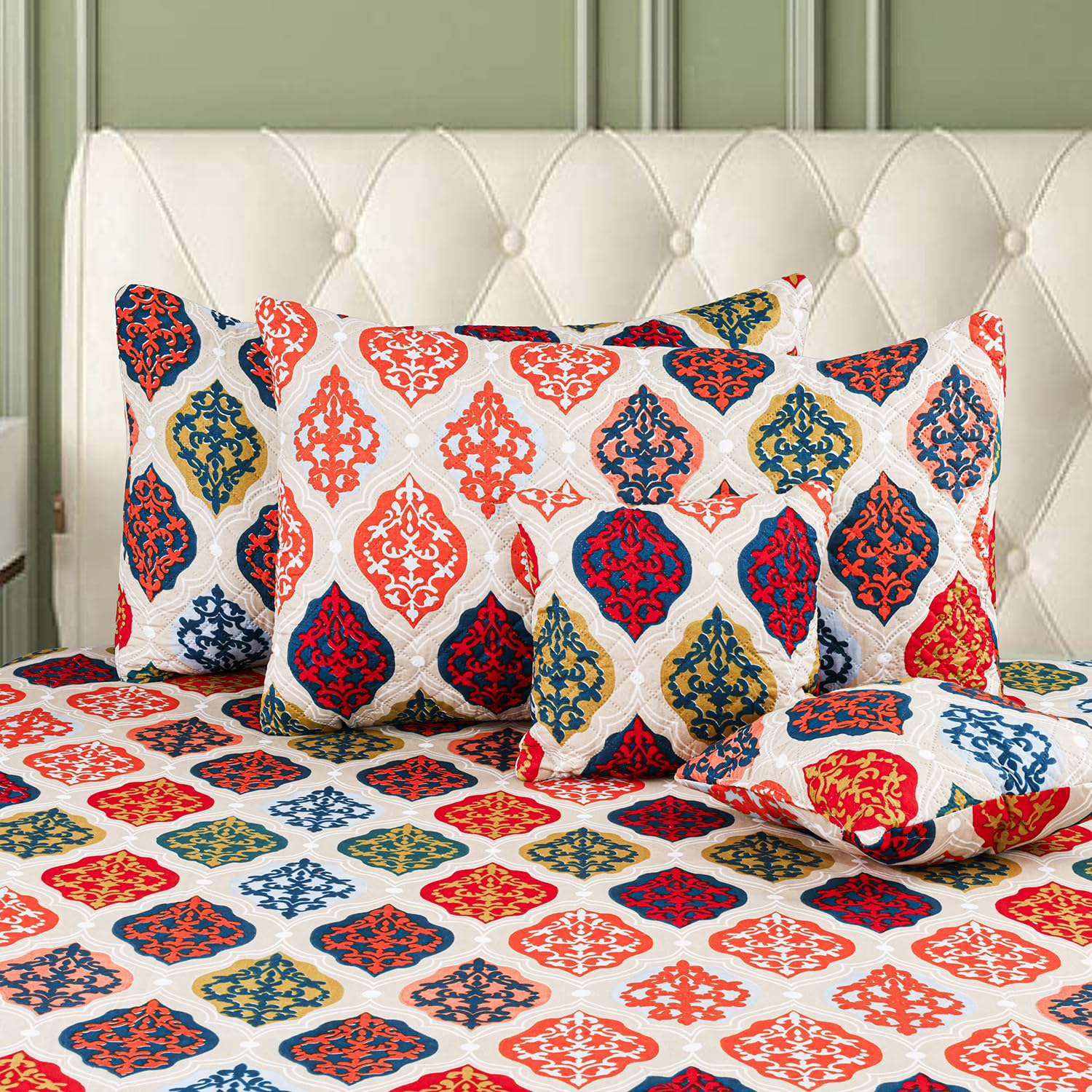 Bedding Set With 1 Pc Bedsheet, 2 Pc Cushion With Zip, 2 Pc Pillow Covers | 90 X 100 Inches, Multicolor - Traditional Jaipuri Prints Bedsheet | Wrinkle Free & Durable For Long Lasting Use