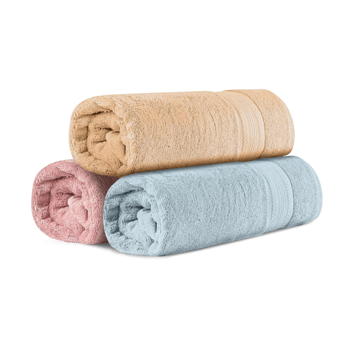 Himeya 100% Bamboo Cotton Bath Towels 500 Gsm | Bath Towel For Men/Women (3 Piece)- Golden Beige, Steel Blue & Butter Pink