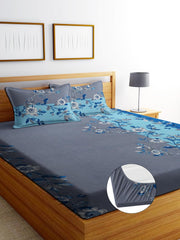 1 Bedsheet King Size 2 Matching Pillow Covers - 72 X 780 Inches, Grey & Blue | All Around Elastic Soft & Durable Bedding For Bedroom - Lightweight Perfect For All Seasons