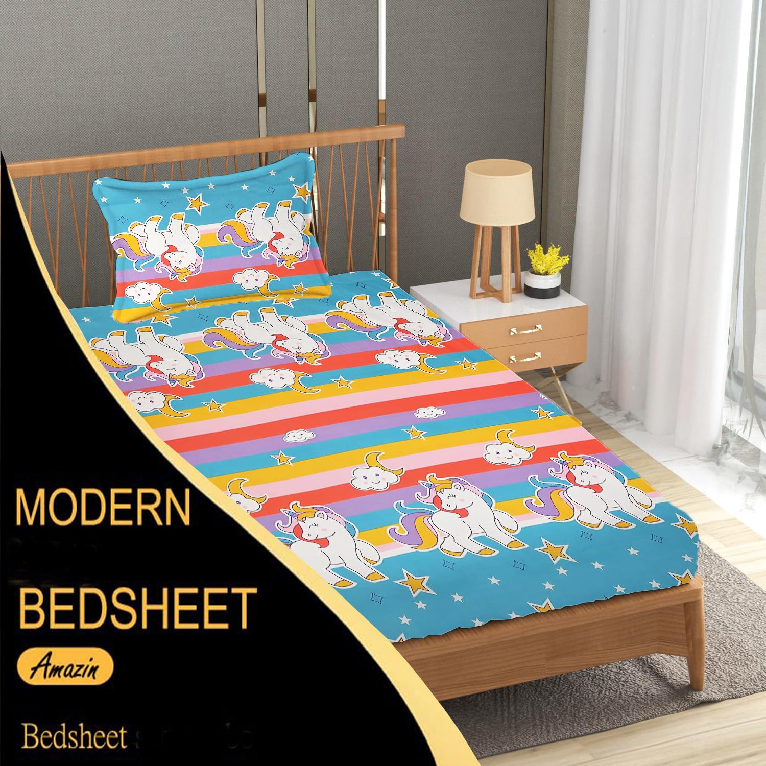 Kids Single Bedsheet With 1 Pillow Covers - 60 X 90 Inches, Multicolor | Soft Wrinkle Free Breathable Easy Care | Color Fade Resistant Bedsheet