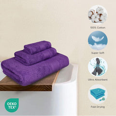 Trident Soft Comfort Air Rich Bath Towels 500 Gsm | 100% Cotton Towel, Super Soft, Highly Absorbent, 3 Pieces (Plum)