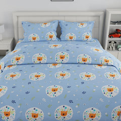 Kids Bedsheet For Queen Bed Cotton With 2 Pillow Covers - 88 X 100 Inches, Blue & White | 210 TC Super Soft, Wrinkle Free & Long Lasting