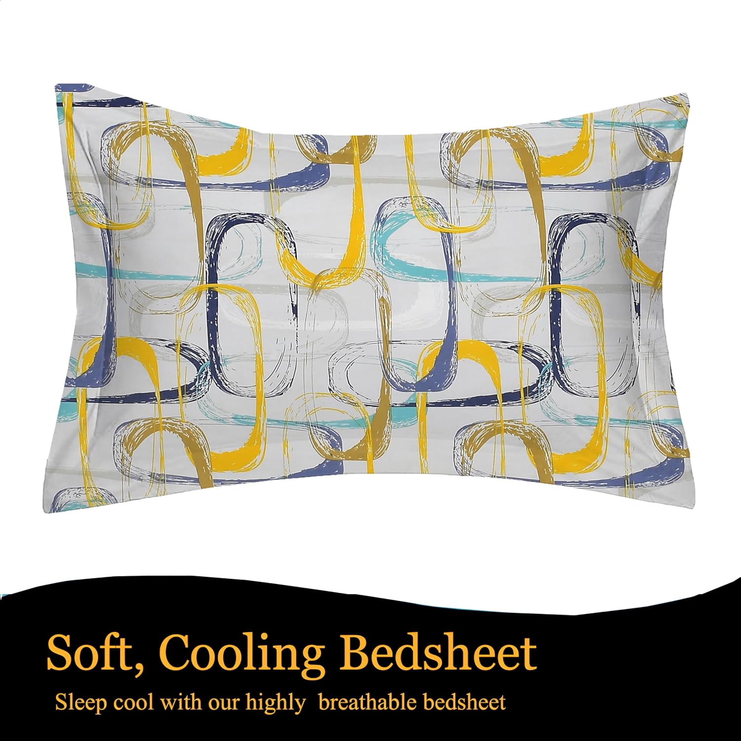 Print Cotton 1 Single Bedsheet With 1 Pillow Cover - 60 X 90 Inches, Yellow & Grey | Soft & Breathable Fabric, Skin-Friendly Bed Sheet For All Seasons