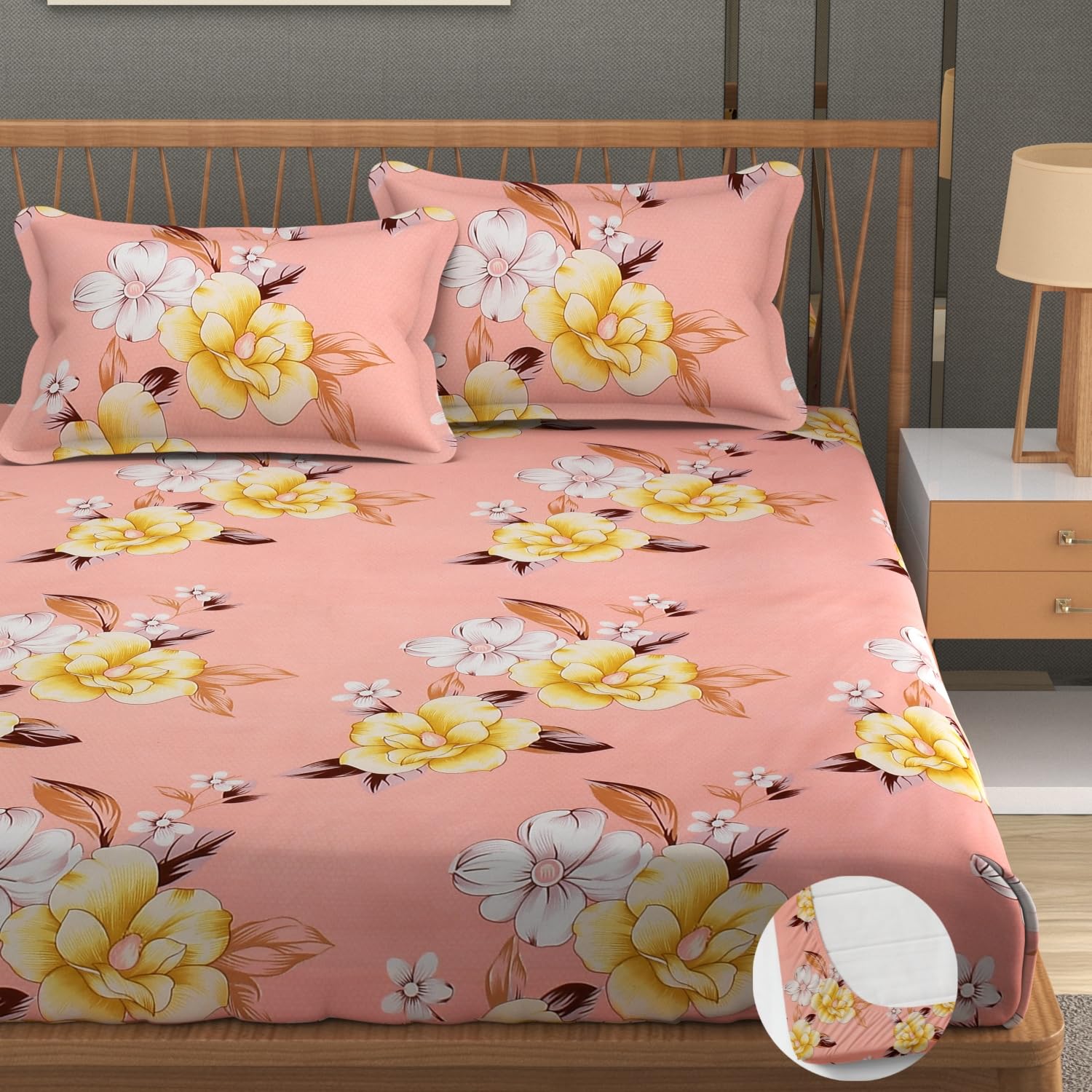 Premium Heavy Cotton Elastic Fitted King Size Bedsheet With 2 Pillow Covers - 72 X 78 X 10 Inches, Baby Pink | All Weather Comfort & Bedroom - Softness & Natural Breathability