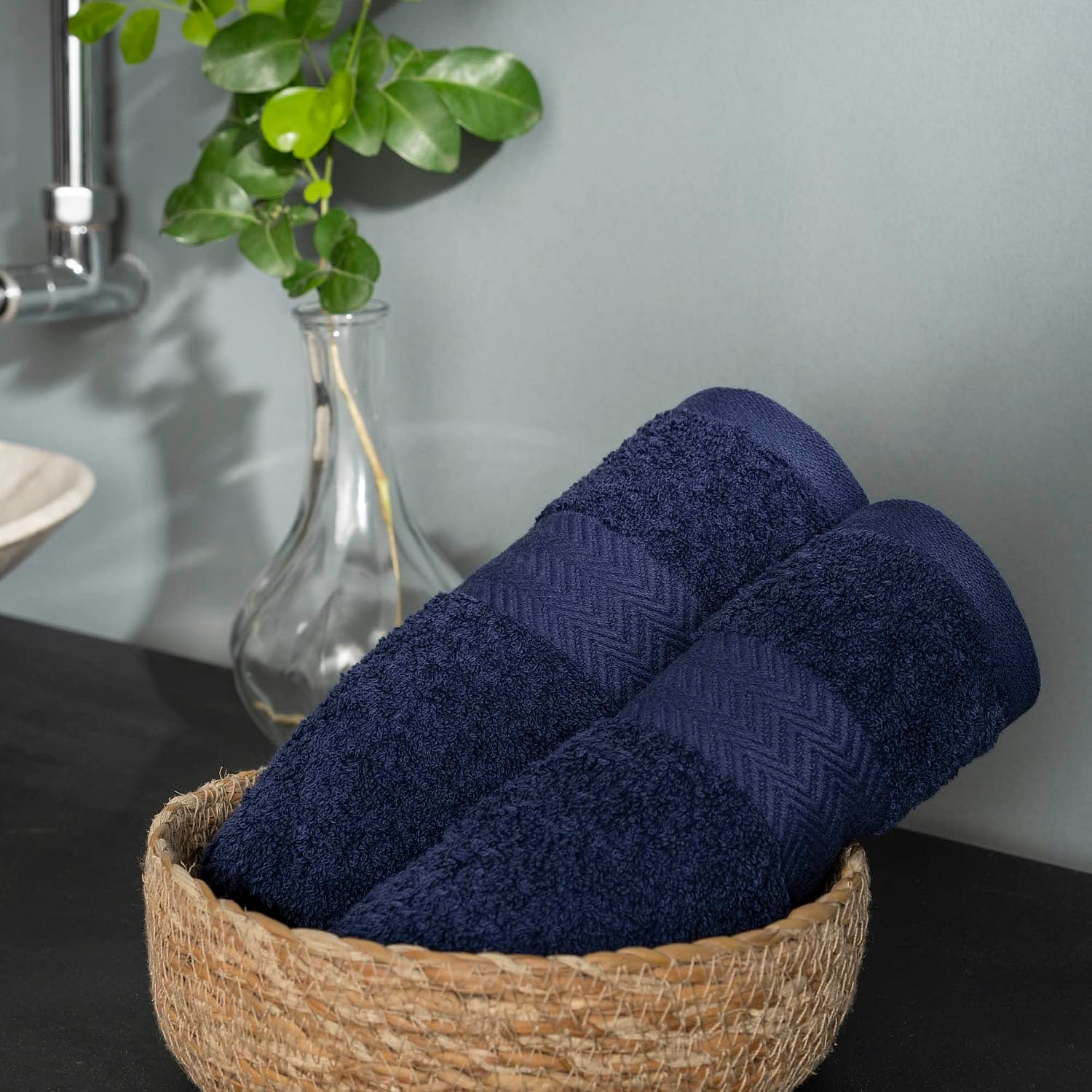 Ddecor Cotton Hand Towel 500 Gsm - Pack Of 2 (Blue)
