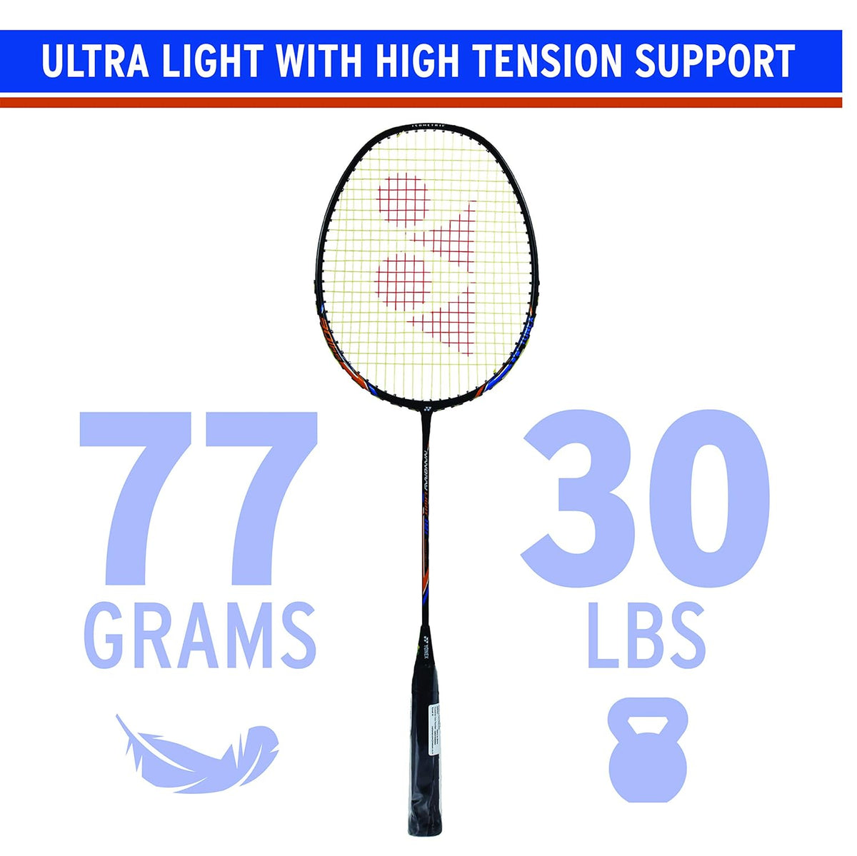 Yonex NANORAY LIGHT 18i Graphite Badminton Racquet With Full Cover 77 Grams, 30 Lbs Tension, Colour - Black, Grip Size - G4