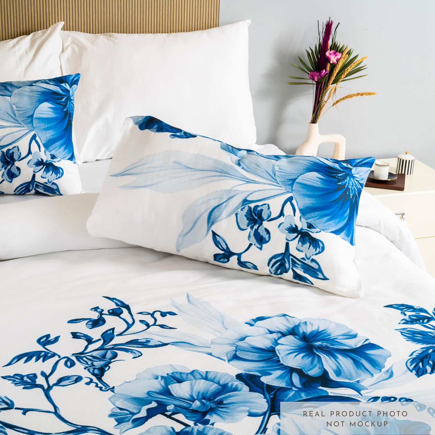 Printed Cotton Bedsheet For Queen Size With 2 Pillow Cover | 88 X 100 Inches, White & Blue | Wrinkle Free Soft Perfect For Everyday Use