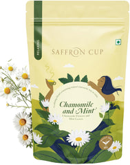 Saffron Cup Chamomile & Mint Tea - 80gm, 2.8 Ounce | 100% Natural, Rich In Antioxidants - Stress & Digestive Support | Caffeine Free, Airtight Zip Lock Pouch