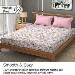 Bedsheet For Double Bed Queen Size With 2 Pillow Cover - 100 X 100 Inches, Pink & White | Perfect For Gifting On Weddings Bedsheet